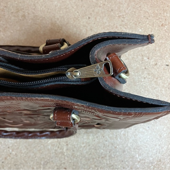 PATRICIA NASH Leather Primrose Satchel BOHO Brown Tooled Bag Floral & Gold - Picture 12 of 15